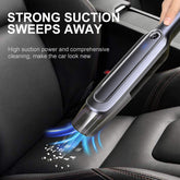 Portable car vacuum cleaner with strong suction cleaning leather seat, ideal for auto interior maintenance