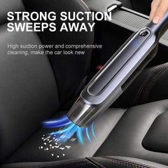 Portable car vacuum cleaner with strong suction cleaning leather seat, ideal for auto interior maintenance