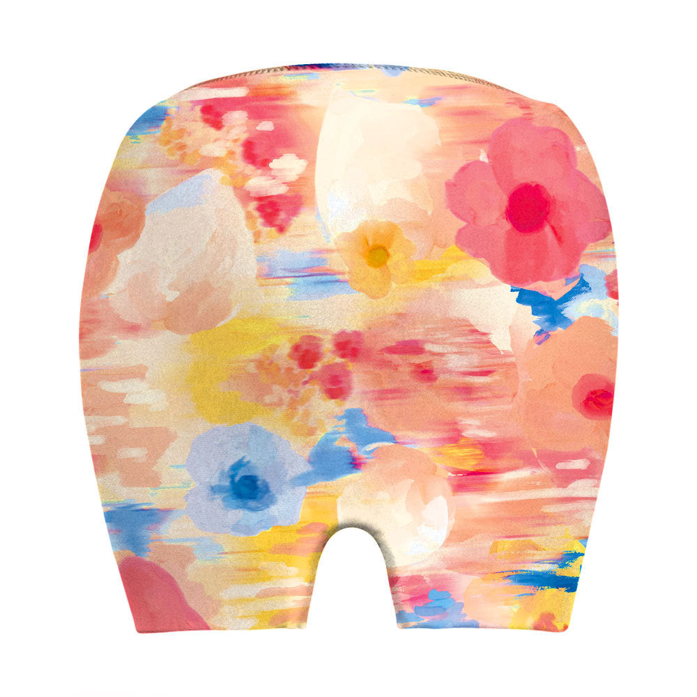 Colorful floral print baby bloomers with soft watercolor design, perfect for infants and toddlers.