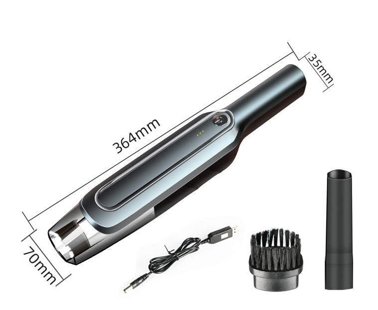 Compact handheld vacuum cleaner with brush and extension nozzle, 364mm length, USB charging