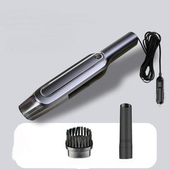 Portable car vacuum cleaner with brush and crevice tools, USB car charger included for easy cleaning on the go.